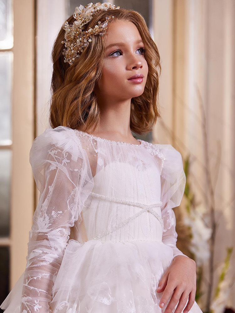 Lace white wer Girl Bows Childrens First holy Communion Dress Princess Ball Gown Dresses Kid Child Wedding Party Juniorbridesmaid prom dress