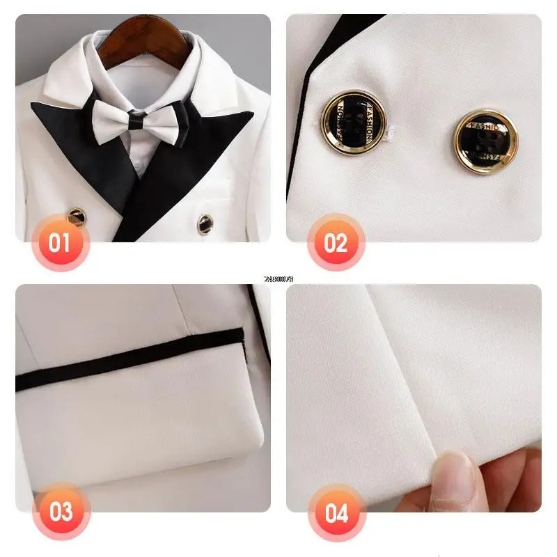 Children White Wedding Suit Boys Girls1 Year Birthday Dress Costume Kids Jacket Pants Bowtie P ograph Flower Tuxedo 231228