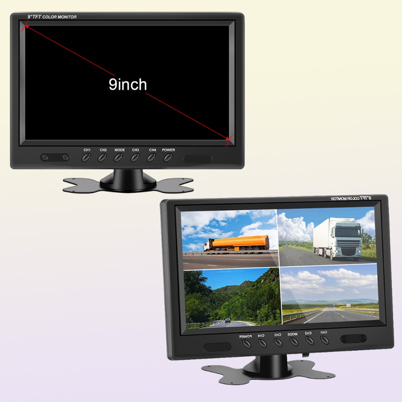 9 Inch TFT LCD Split Screen Quad Monitor Security Surveillance Car rest Rear View Monitor Parking Rear View Camera System2485761 C251017