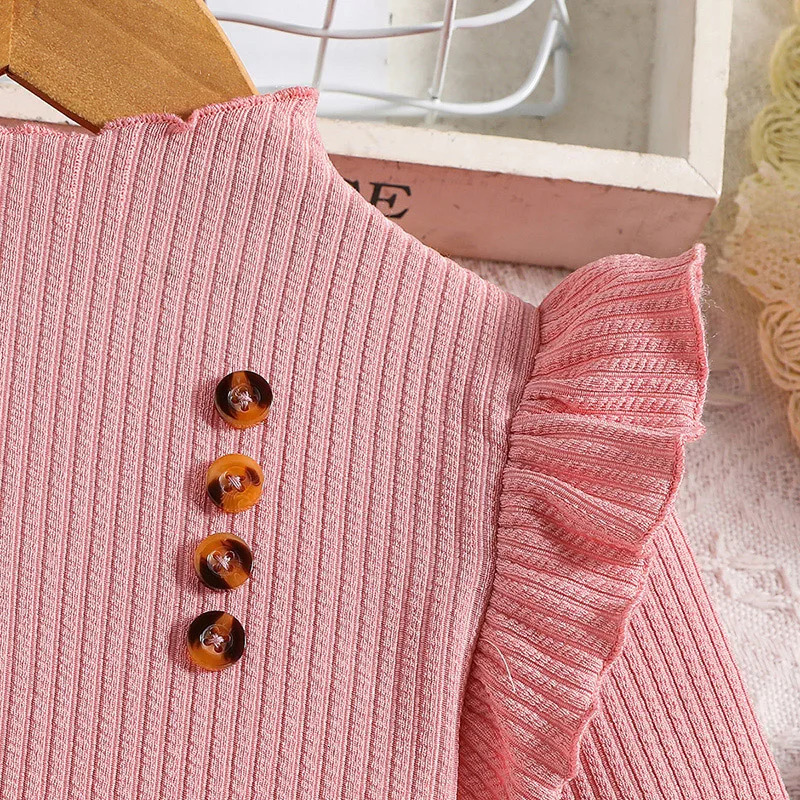 2023 Autumn Dress Kids Girls 4 7 Years Little Girl s Pink Knit Patchwork Plaid Korean Style Casual Clothes 231228