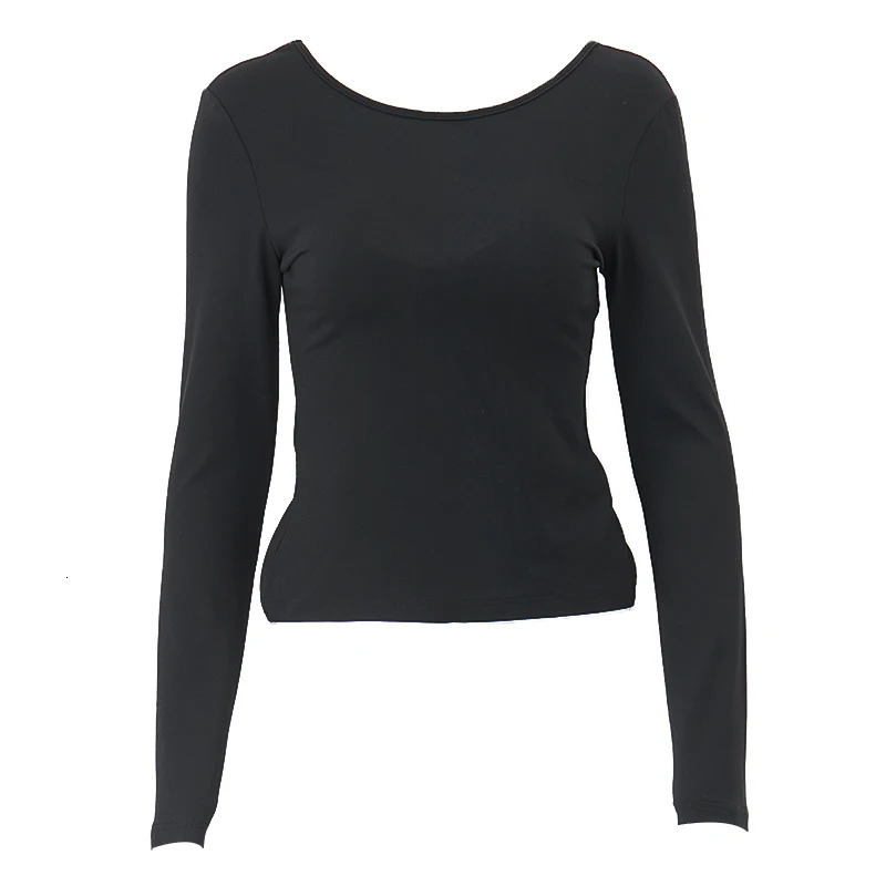 Xeemilo Sexy Long Sleeve Backless T Shirt Gothic Round neck Skinny Women Crop Tops Autumn Fashion Black Tees Party Clubwear 231228