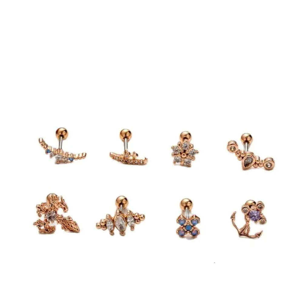 Surgical Stainless Steel Earring Barbell Cubic Zirconia Helix Ball Studs Ear Ring Earrings 0.8 Double Screw Earrings Flower Heart Cartilage Piercing B