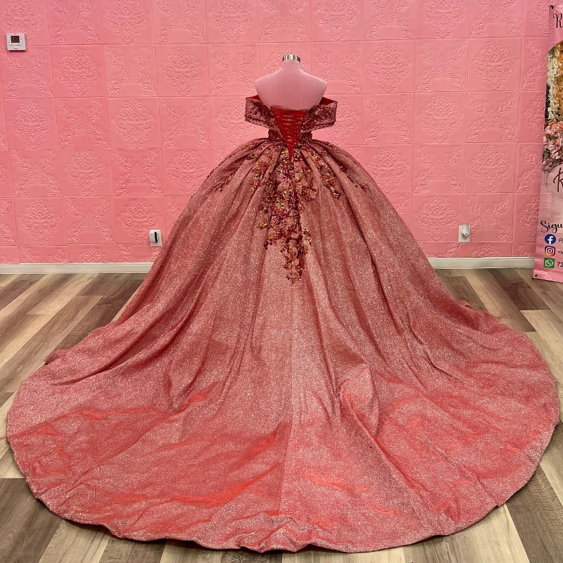 Red Sexy Off the Shoulder vestido de 15 anos Quinceanera 2025 ral Sequin Applique Beads Girls Pageant Dress Backless Sweet 16 Prom Gowns