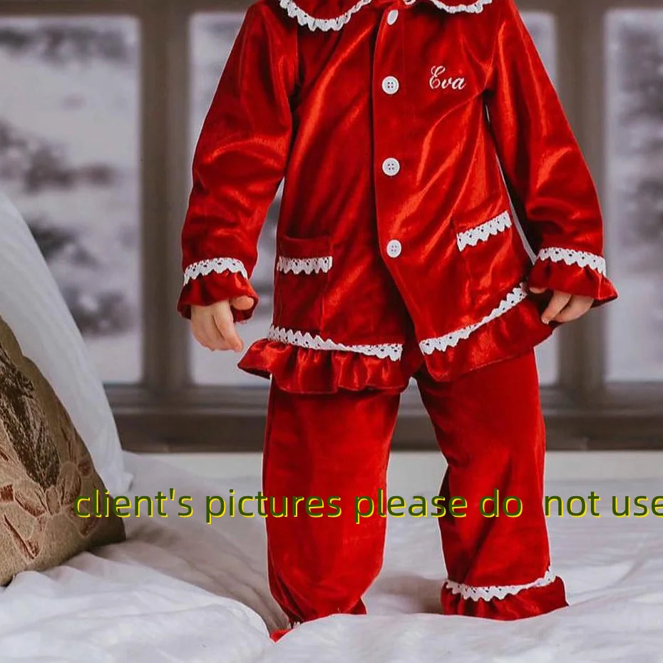 2023 Winter Family Christmas Matching Outfits Kids Clothes Girls Boys Red Velvet Pyjamas Green Cream White PJS Set Sleepwear 231228