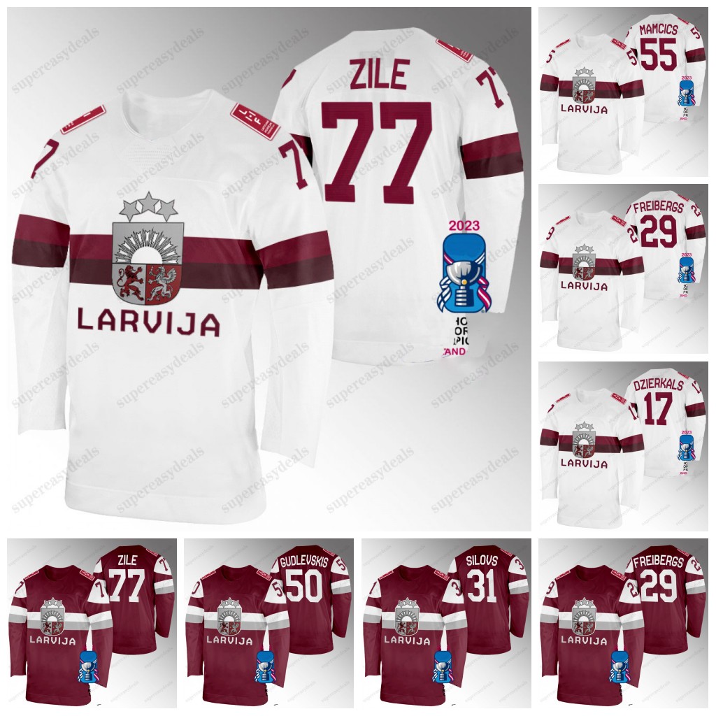 Latvia Hockey 2023 IIHF World Championship Jerseys Karlis Cukste Janis Jaks Ivars Punnenovs Kristers Gudlevskis Ralfs Freibergs Ronalds Kenins Shirt