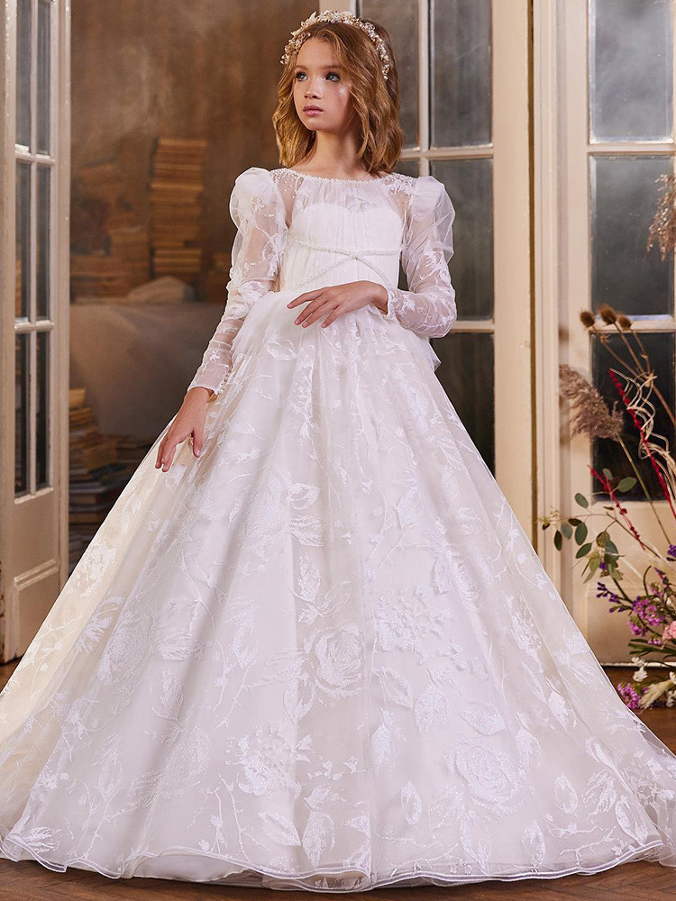 Lace white wer Girl Bows Childrens First holy Communion Dress Princess Ball Gown Dresses Kid Child Wedding Party Juniorbridesmaid prom dress