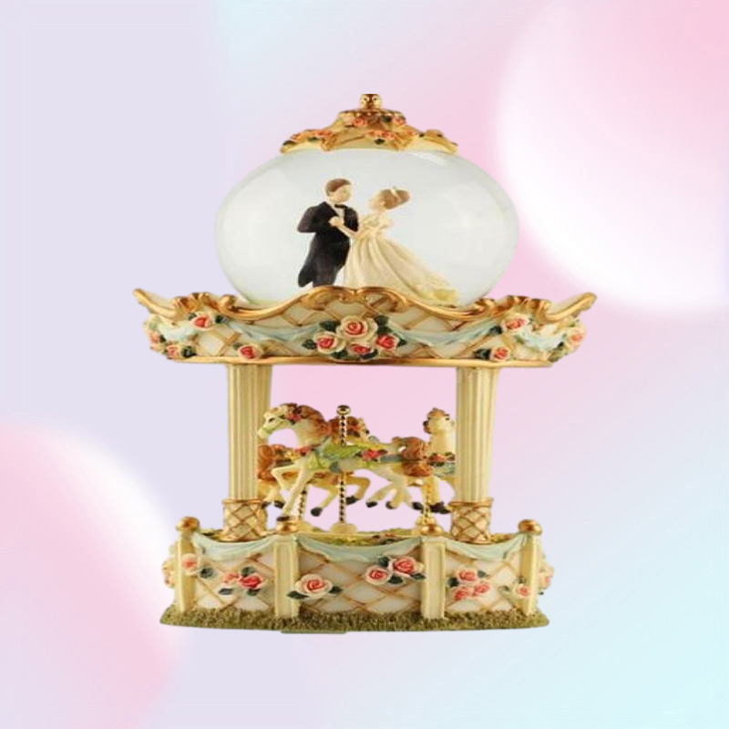 Wedding gifts groom bride crystal ball music box lantern double carousel eight tone box creative ornaments4006233