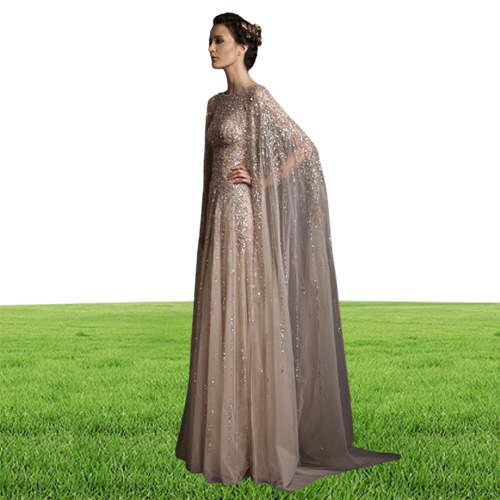 Krikor Jabotian Dresses Evening Wear With Wrap Champagne Beads Sequined A Line Prom Gowns Custom Made Formal Party Dress