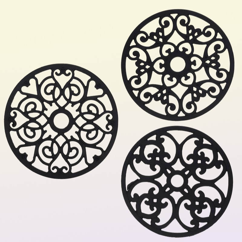 Mats Pads 3pcs Silicone Placemats Heat Insulated Pot Household Black6430054