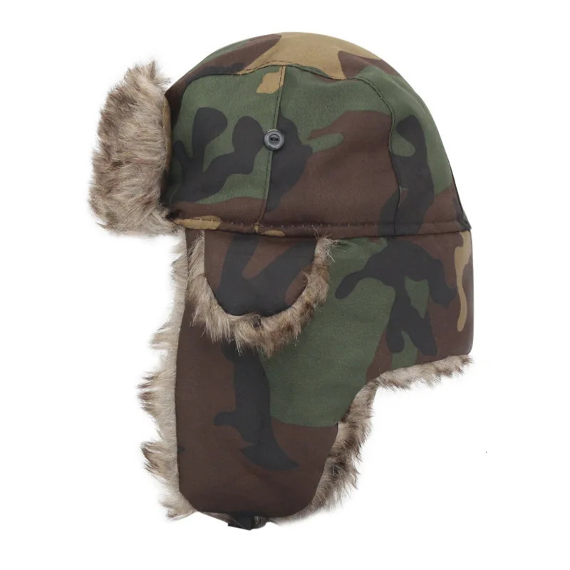 Camo Military Style Unisex Russian Faux-Fur Bomber Lumberjack Trapper Hats for Men Women 231228