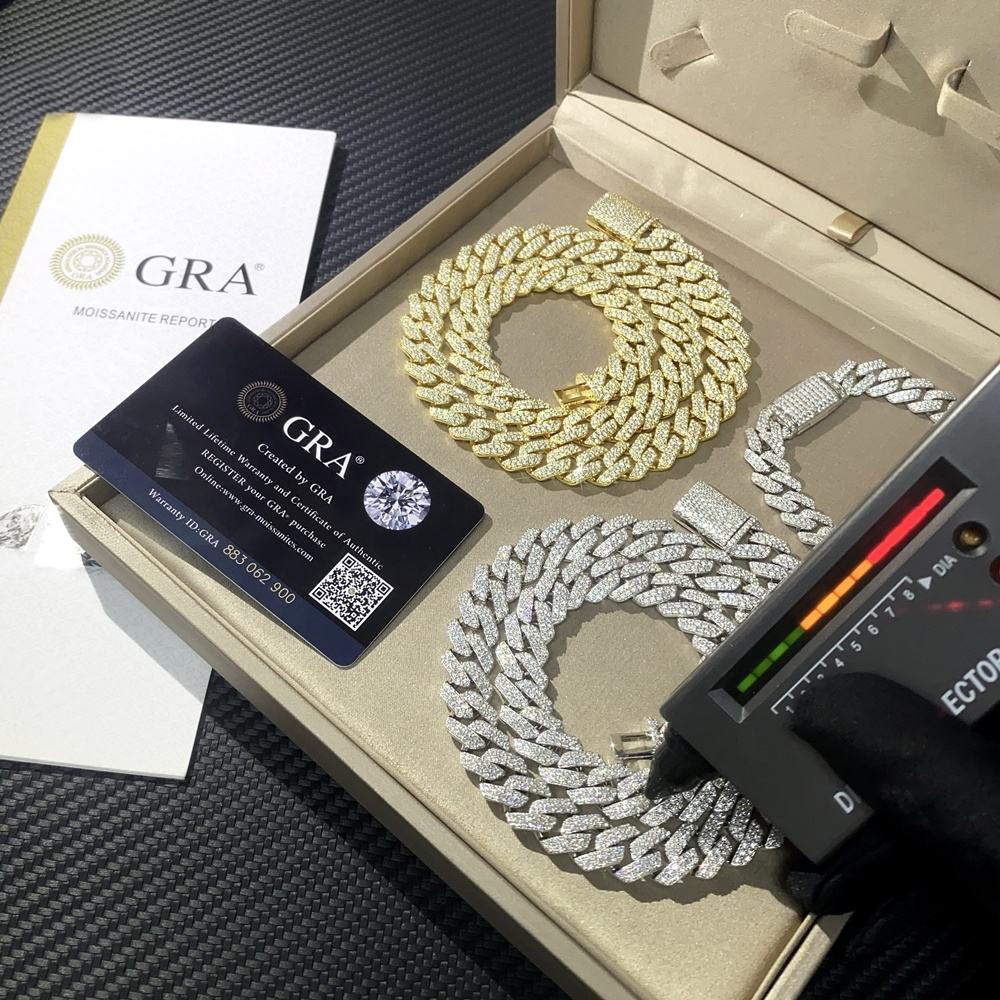 jewelry chains for men 14mm bracelet women sier k chain pass dia tester GRA VVS moissanite cuban necklace personalize gift