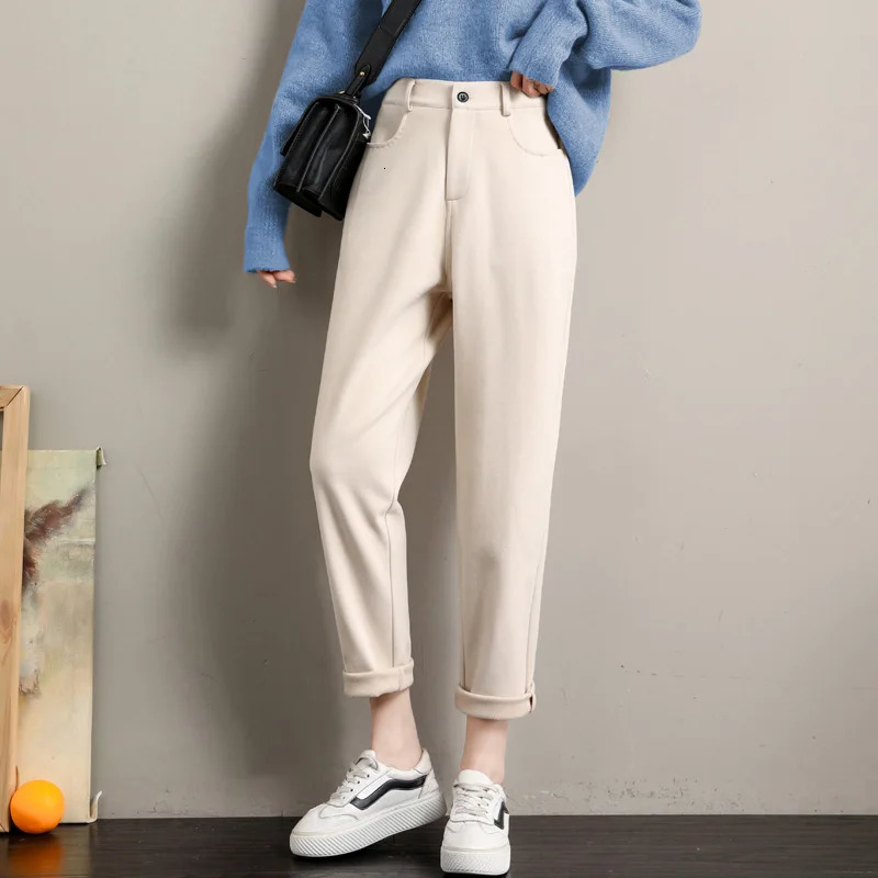 Fashion Korean Woolen Harlan Loose Daddy Pant'S 2023 Autumn And Winter Leisure High Waist Nine Point Radish Trousers 231228