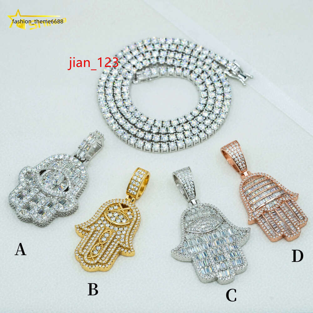 Shining jewelry sterg sier hip hop iced out vvs moissanite hamsa pendant necklace