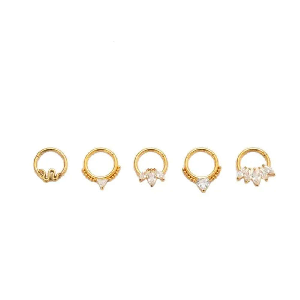 Surgical Titanium Stainless Steel Snake Nose Ring Prong Shiny Cubic Zircon18k Gold Cartilage Ring Hip Hop Popular Piercing Body Jewelry Accessories Bi