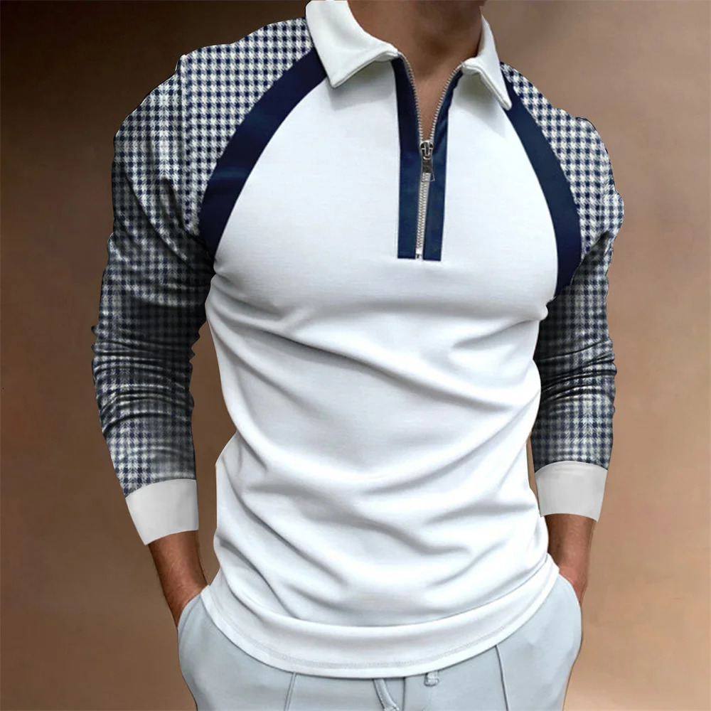 Long sleeved Men s Casual Simple Plaid Digital Printing POLO 231228