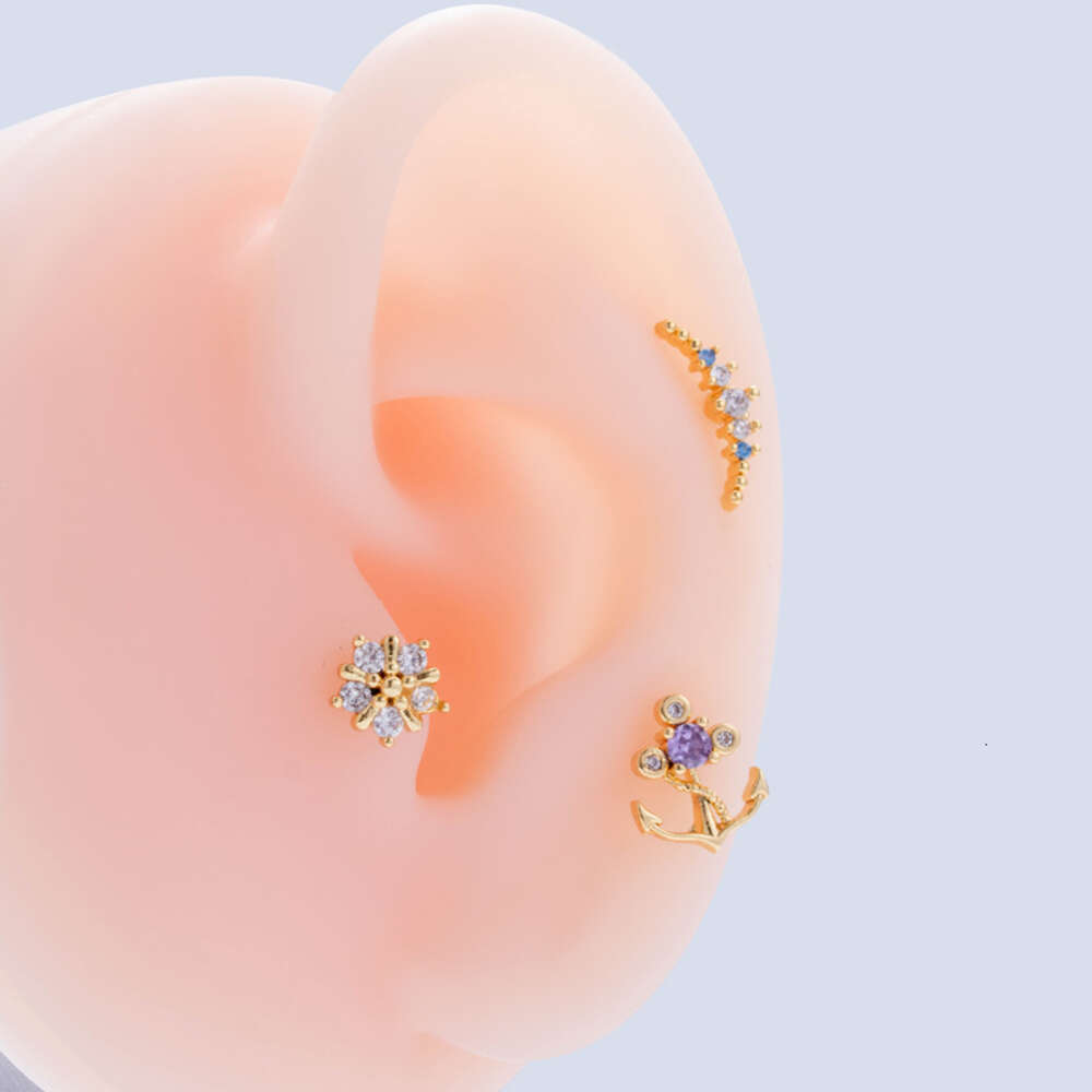 Surgical Stainless Steel Earring Barbell Cubic Zirconia Helix Ball Studs Ear Ring Earrings 0.8 Double Screw Earrings Flower Heart Cartilage Piercing B