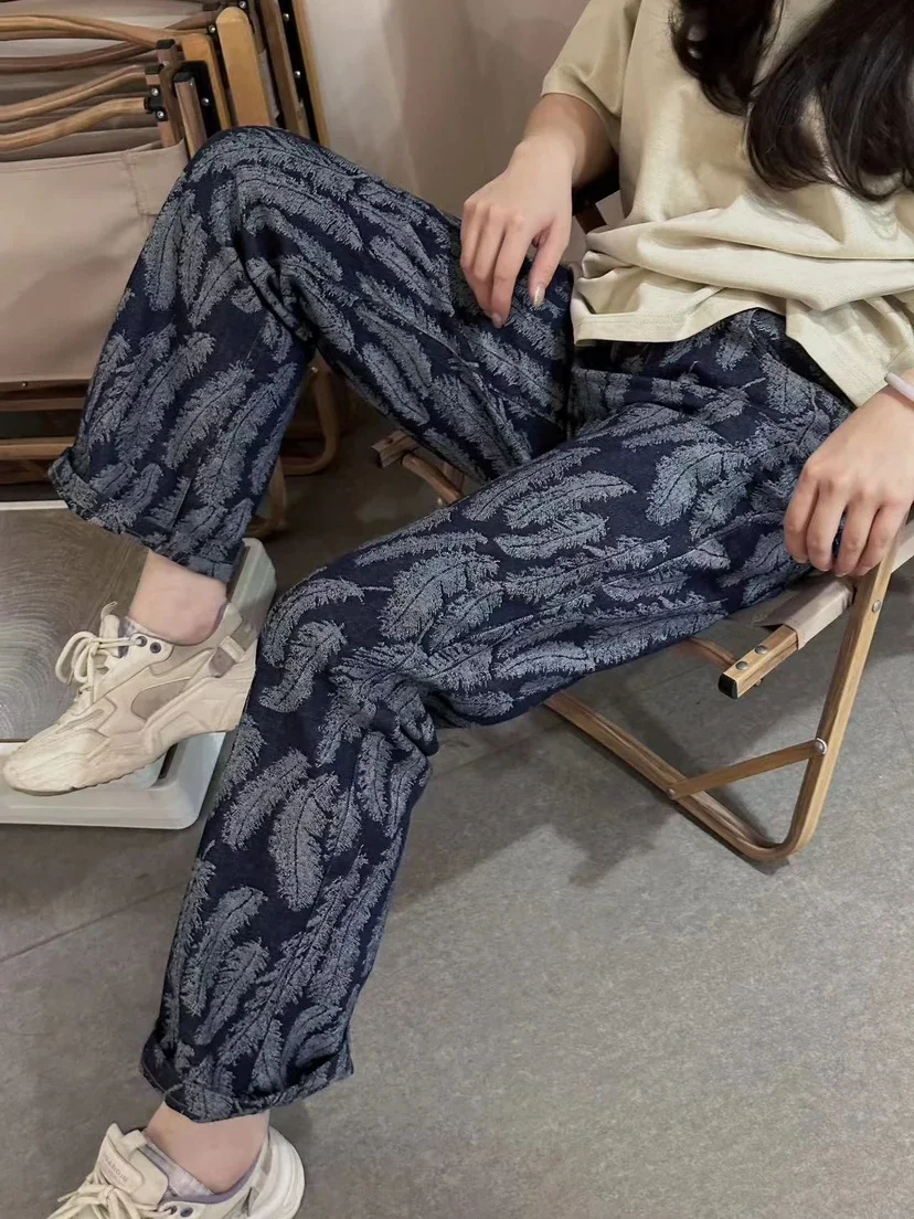Casual Unisex Wide Leg Denim Flared Pants - Ripped, Geometric, Cargo Style