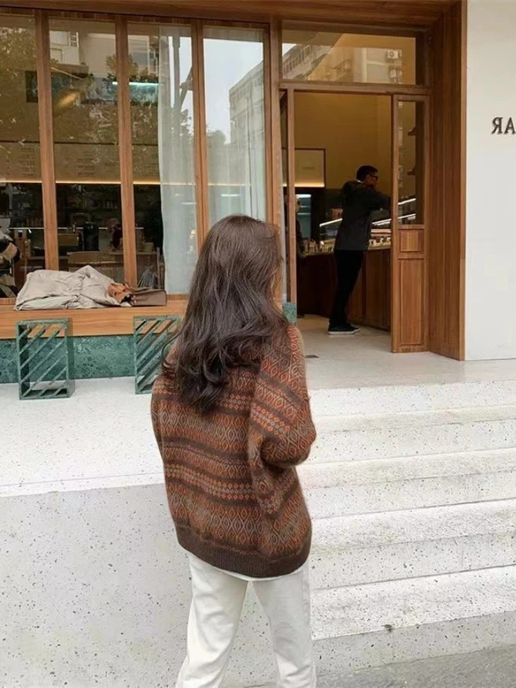 Women's Clothing Korea Stylish Sweaters 2023 Autumn Winter Screw Thread Jacquard Weave Knitted Cardigan LOOSE Thickening Coats 231228