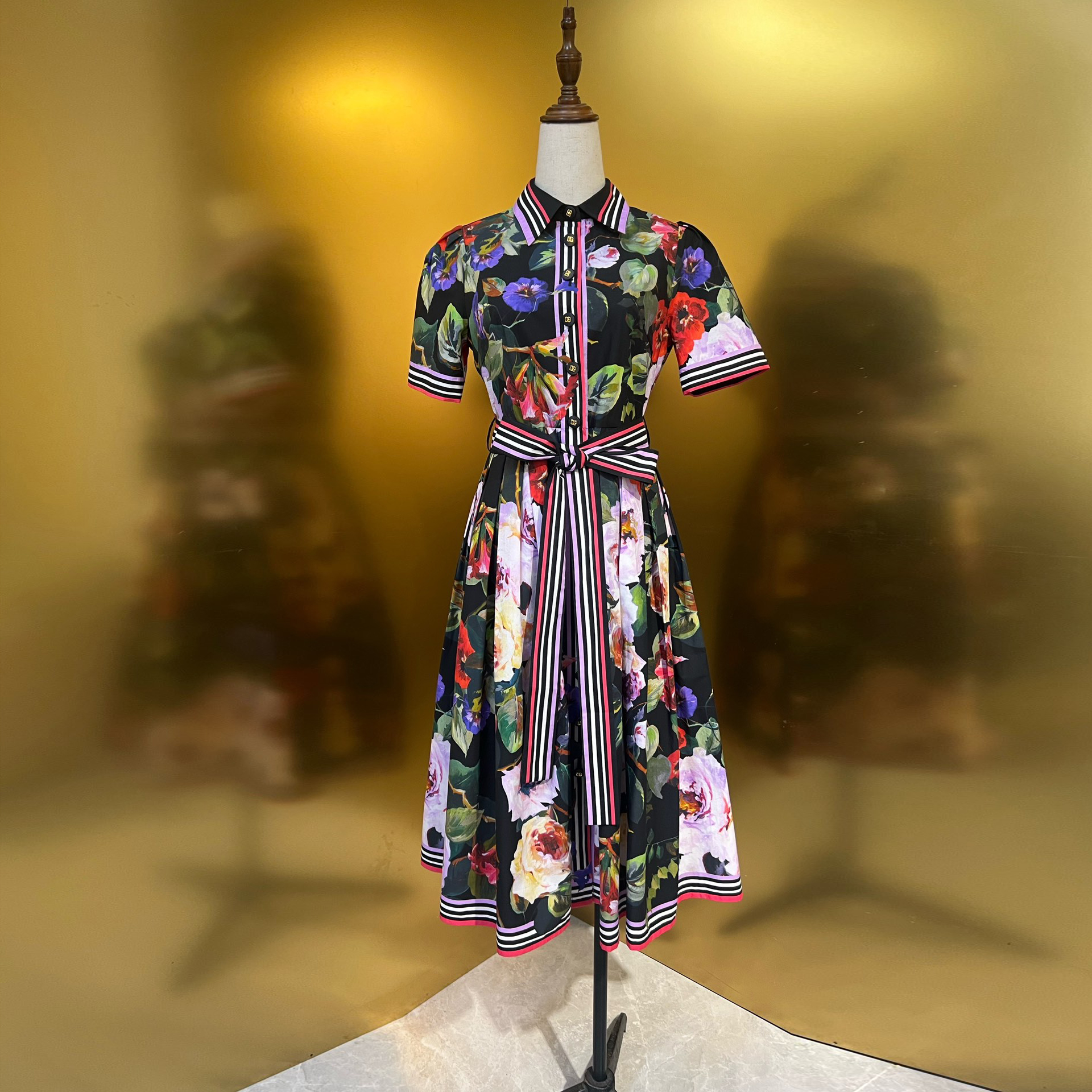 Designer dresses dresses for woman designer dress black cotton rose garden printed short sleeved midi dress womens designer clothing birthday dresses summer dress