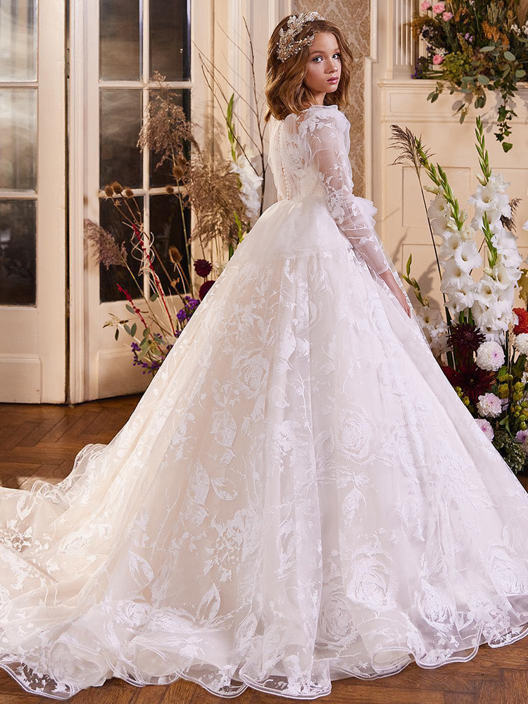 Lace white wer Girl Bows Childrens First holy Communion Dress Princess Ball Gown Dresses Kid Child Wedding Party Juniorbridesmaid prom dress
