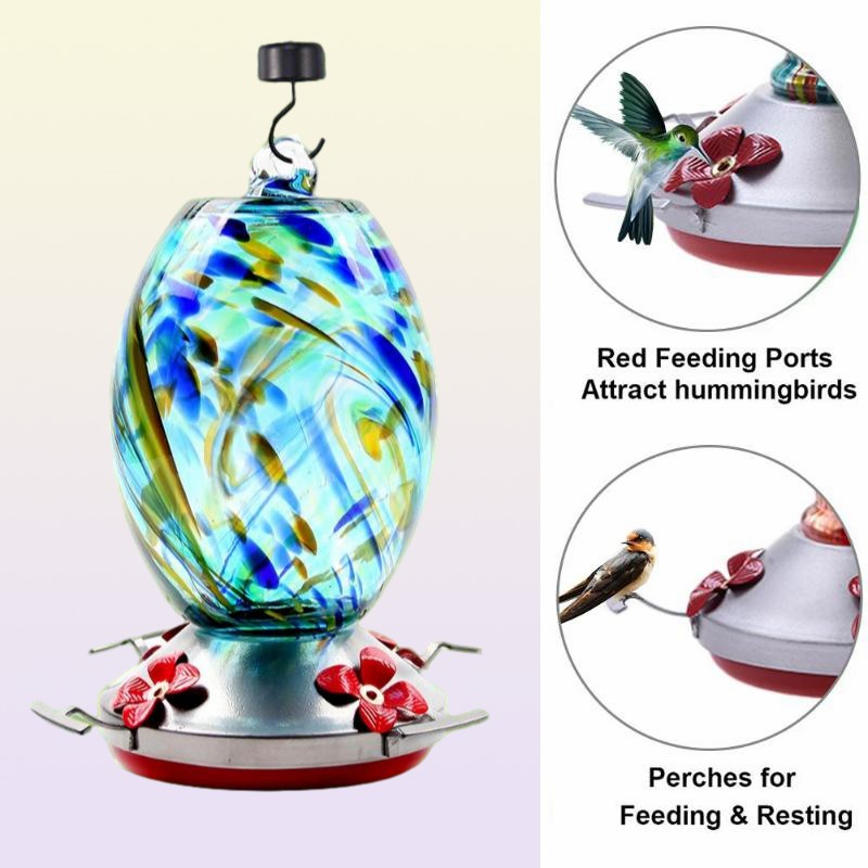 Other Bird Supplies Colorful Hummingbird Food Feeder Hand Blown Glass Drinker Water Feeding Bowl For Yard Outdoor Parrot Accessori9766099