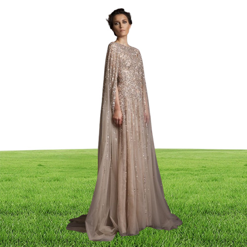 Krikor Jabotian Dresses Evening Wear With Wrap Champagne Beads Sequined A Line Prom Gowns Custom Made Formal Party Dress