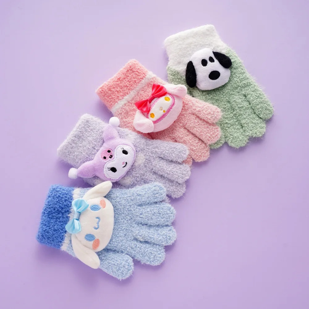 Kindergarten Children s Winter Plush Kuromo Cinnamoroll Melody Five finger Warm Gloves Knitted Baby Boys and Girls Accessories 231228