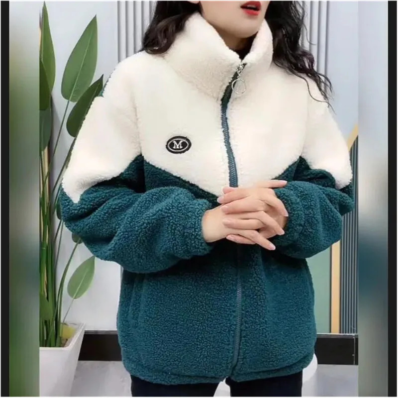 Autumn Winter Fleece Fluffy Jacket Women s Streetwear Harajuku Zipper Coat Ladies Lightweight Plush Warm Splice 2320 231228