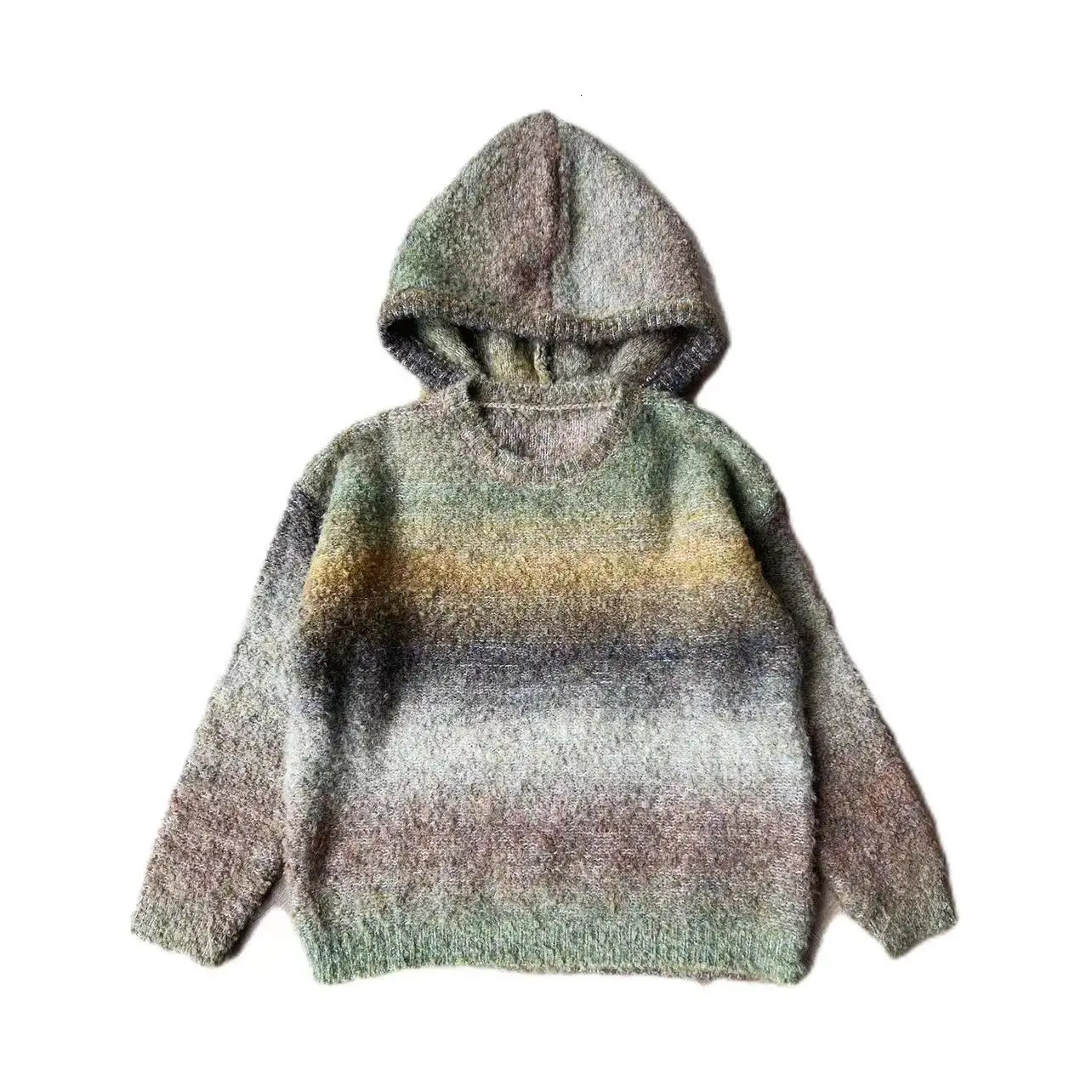 Winter Children's Parent-child Retro Gradient Rainbow Sweater Scarf Hat 231228