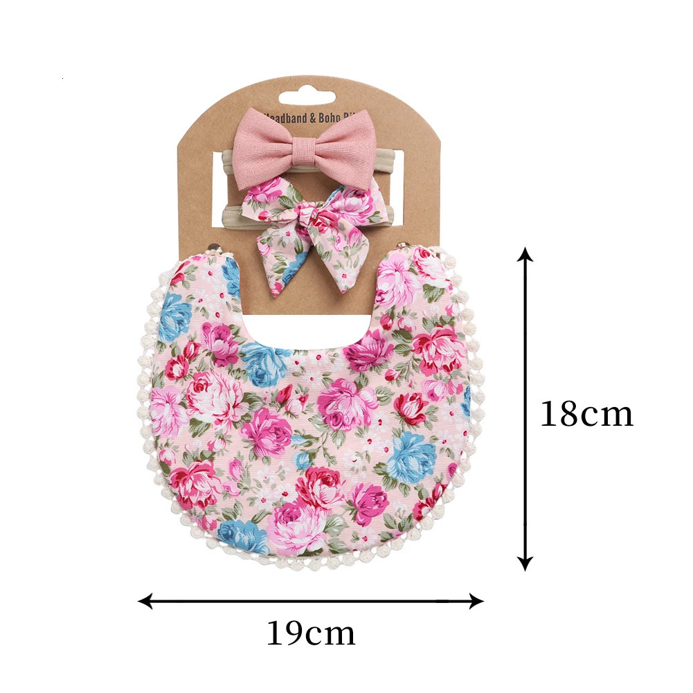 12Sets/Lot Baby Tassel Saliva Towel Headband Floral Vintage born Pography Double Side Bibs Boys Girls Props Bandana Burps 231229