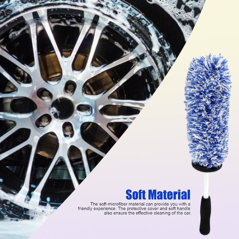 Car Washer High Quality Soft Microfiber Premium Wheels Brush With NonSlip Handle Durable Steel Rim Wheel Hub For Auto Cleaning