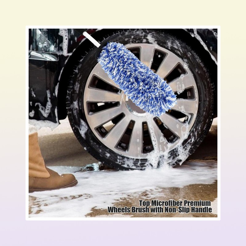 Car Washer High Quality Soft Microfiber Premium Wheels Brush With NonSlip Handle Durable Steel Rim Wheel Hub For Auto Cleaning