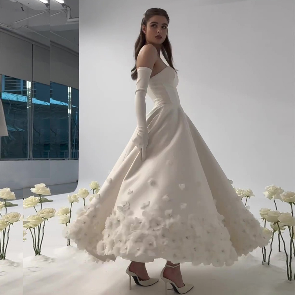 Stunning Flower Prom Dresses with Cape Sweetheart Ruffles Ankle Length Formal Evening Party Gown Satin Short A Line vestidos de novia
