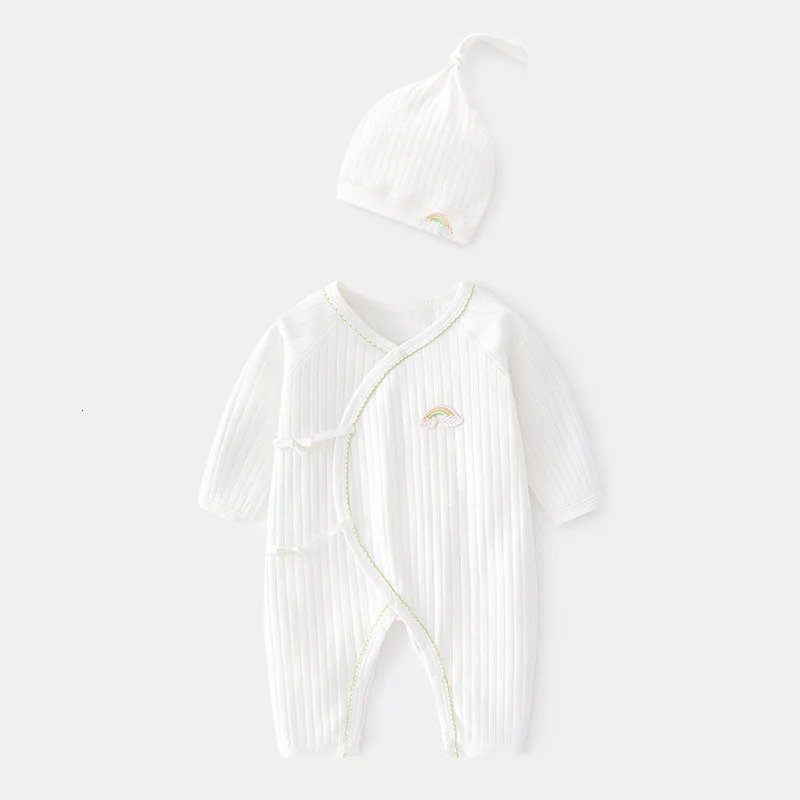Lawadka 0 6M Spring Baby Girls Boys Romper Hat Cotton White Clothes For Fashion Infant Jumpsuit born Babies 0 to 3 M 231228