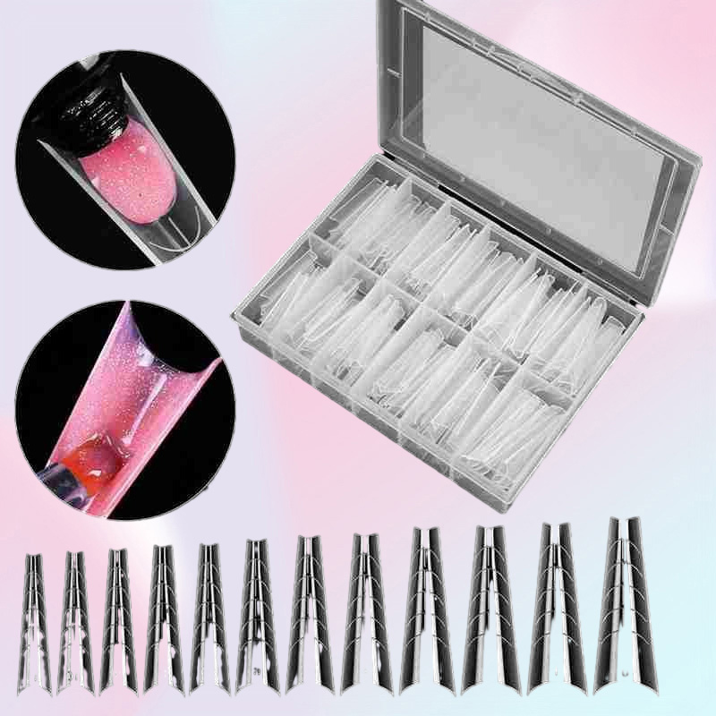MSHARE Dual Forms Russian Almond Nail Tips Balerina Half Cover Quick Building Mold for Acrylic Gel Extension 120pcs in Box