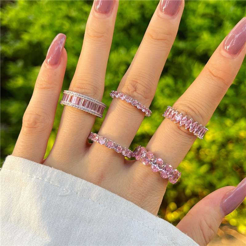 pink diamond designer ring for woman wed 925 sterling silver 5A zirconia round pear love wedding engagement heart band rings womens luxury jewelry siz