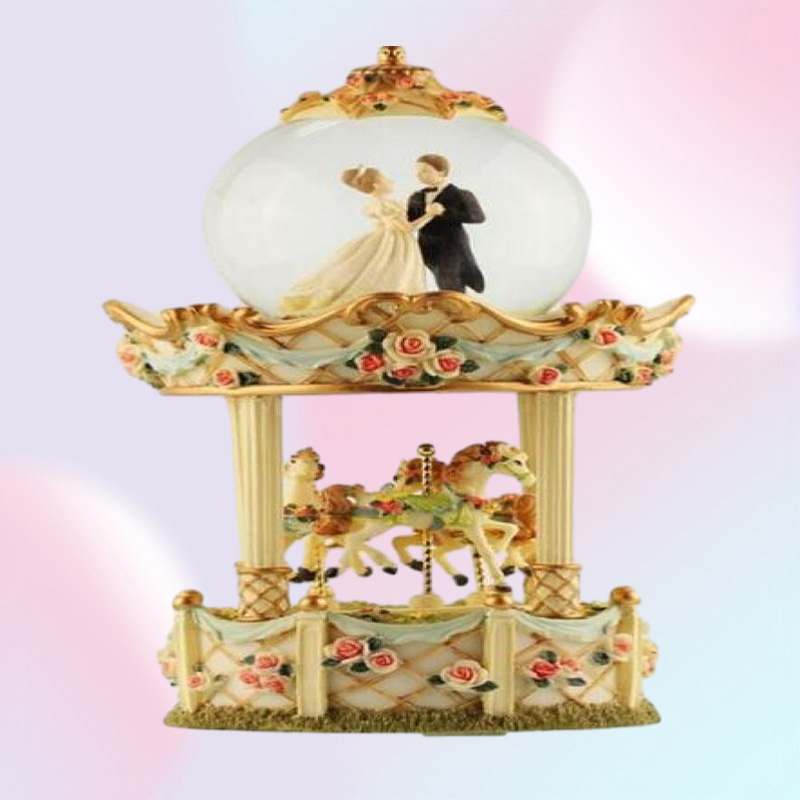 Wedding gifts groom bride crystal ball music box lantern double carousel eight tone box creative ornaments4006233