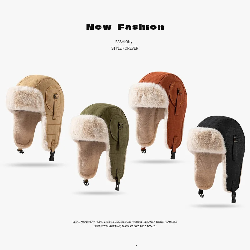 Mens Women Unisex Warm Trapper Trooper Earflap Winter Flaps Ski Hat Bomber Hats Russian Ski Hat Faux Fur Hats 231228
