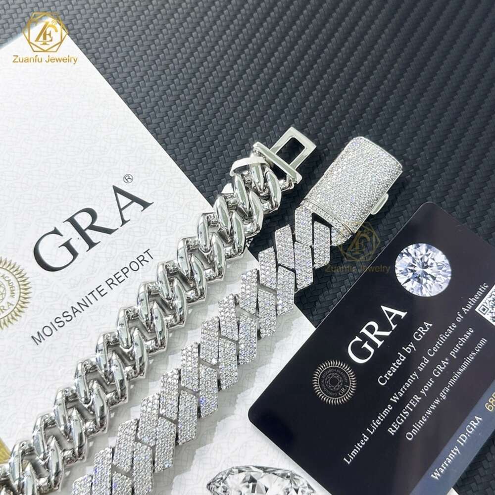 necklace moissanite chain 18mm Wide Cuban Chain Necklace Jewelry Hip Hop Jewelry Full Diamond CubanBracelet for Men