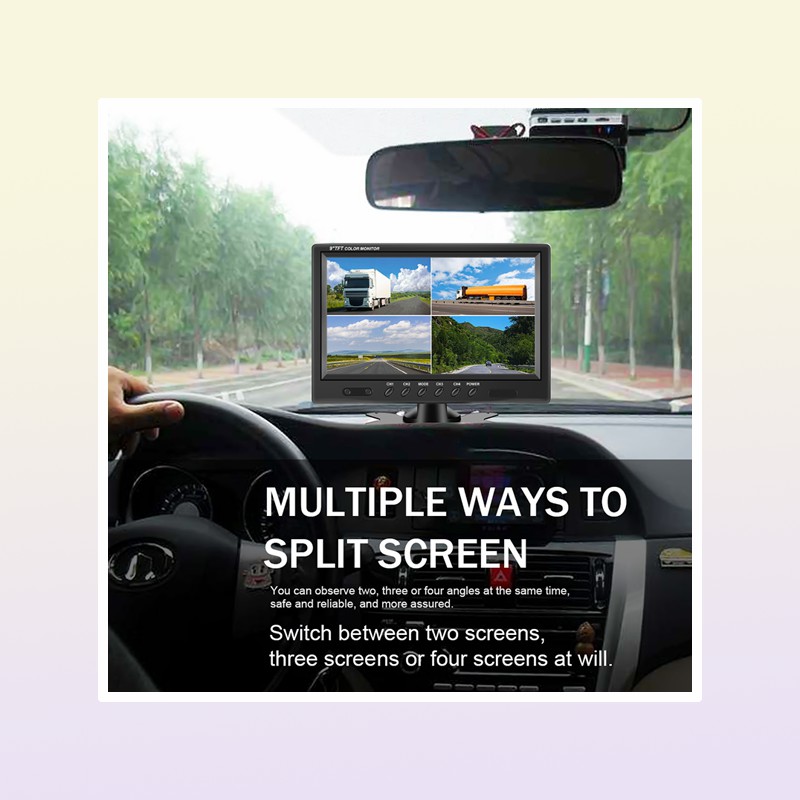 9 Inch TFT LCD Split Screen Quad Monitor Security Surveillance Car rest Rear View Monitor Parking Rear View Camera System2485761 C251017