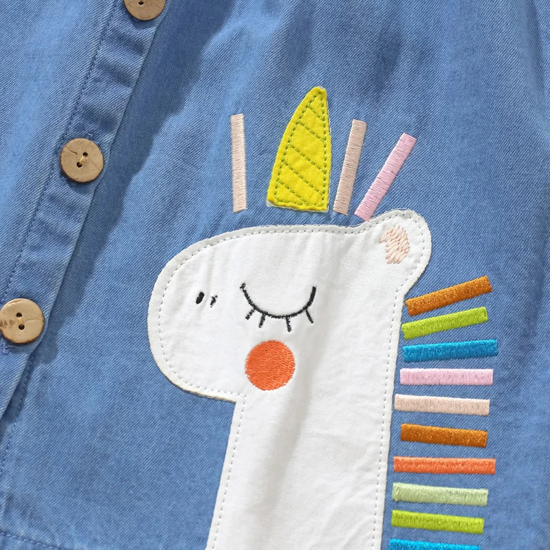 Little maven Girls Denim Sleeveless Dress Unicorn Appliques Children Clothing Summer for Kids Clothes Dresses 231228