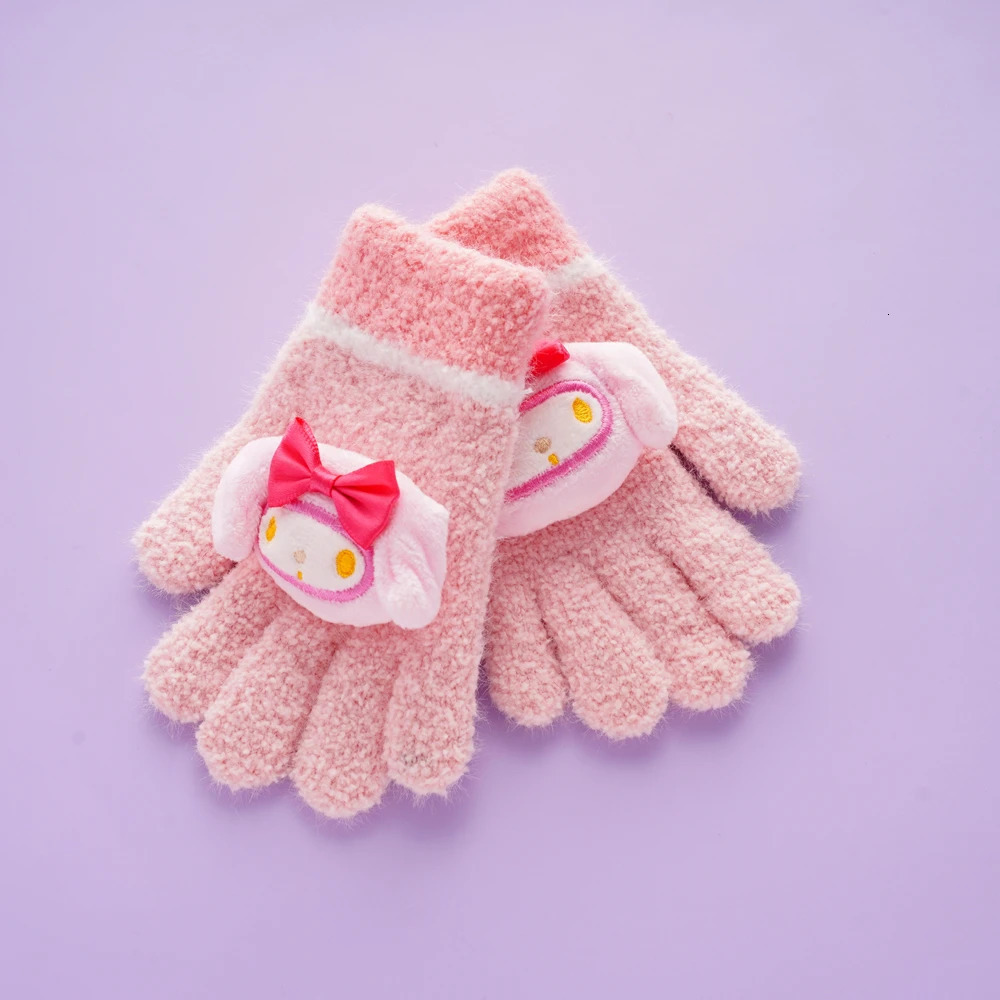 Kindergarten Children s Winter Plush Kuromo Cinnamoroll Melody Five finger Warm Gloves Knitted Baby Boys and Girls Accessories 231228