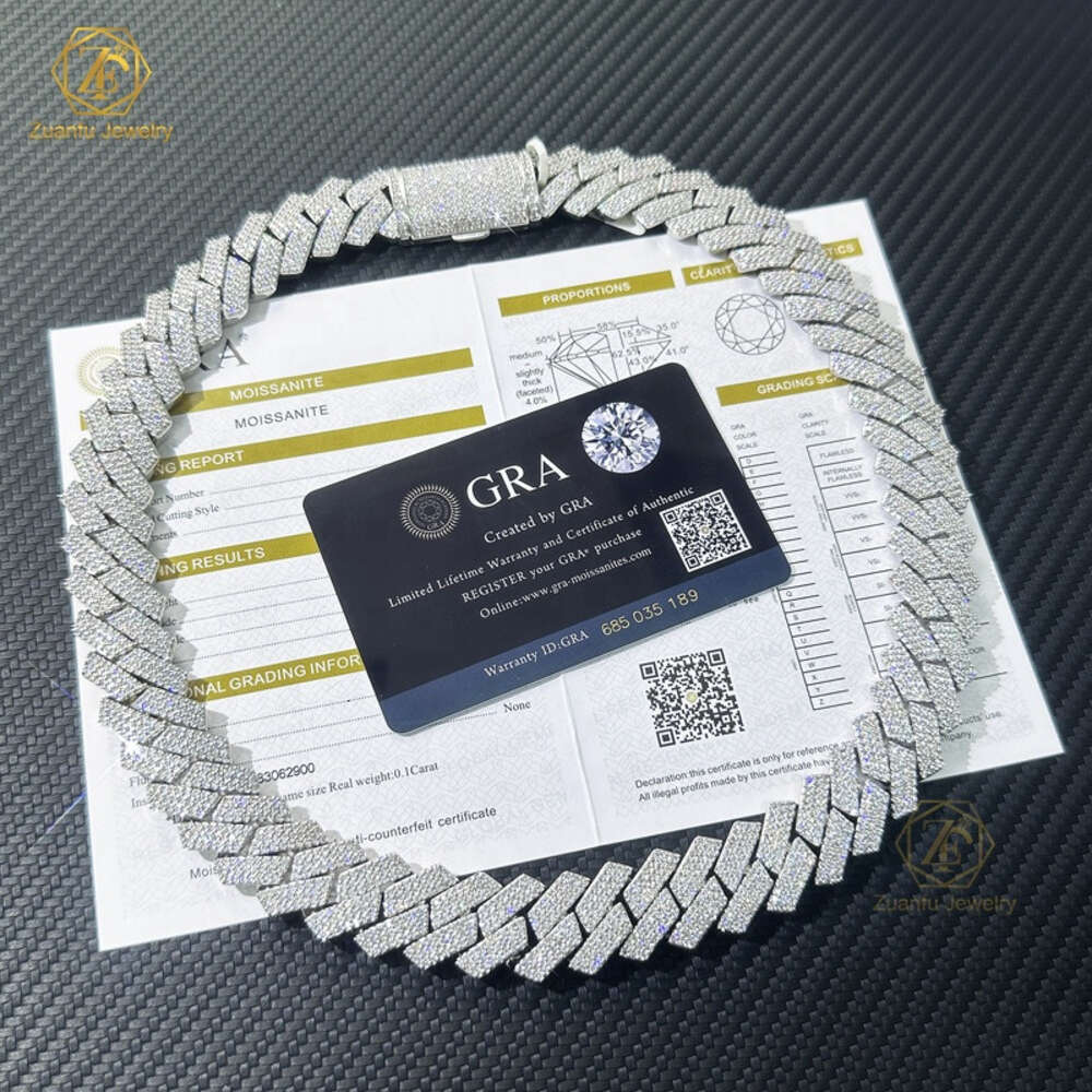 necklace moissanite chain 18mm Wide Cuban Chain Necklace Jewelry Hip Hop Jewelry Full Diamond CubanBracelet for Men