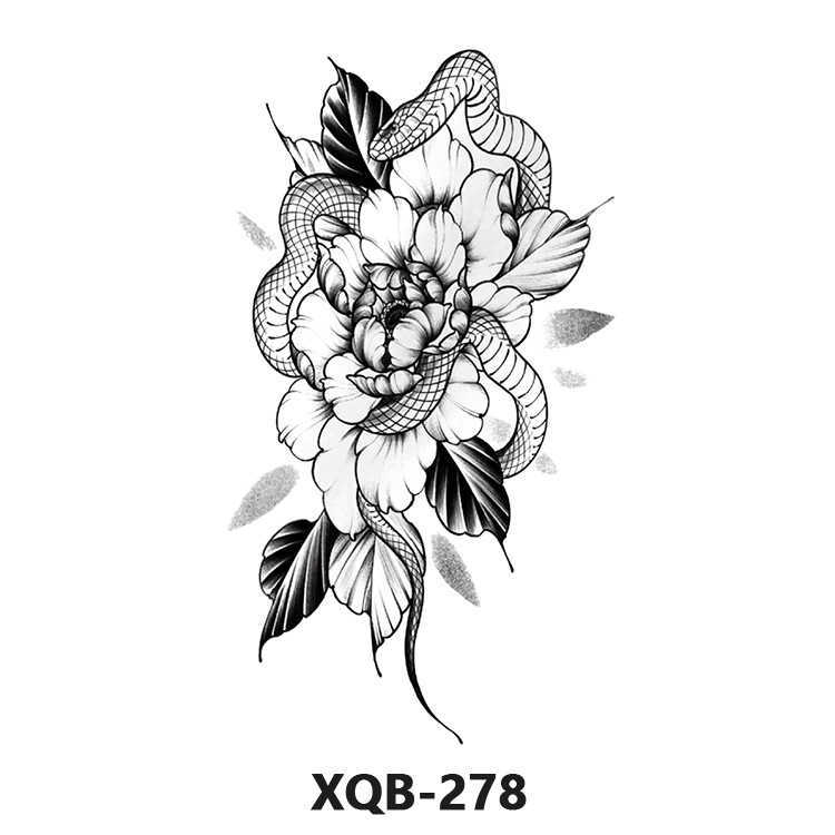 New Tattoo Sticker Waterproof Animal Black and White Flower Colored Net Red Arm Half Simulation