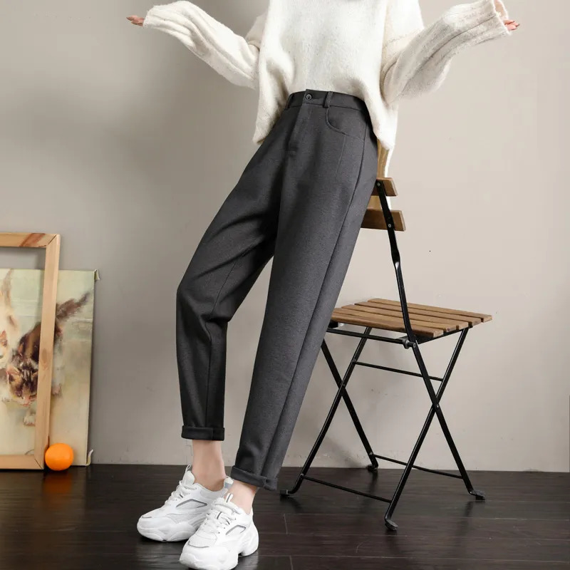 Fashion Korean Woolen Harlan Loose Daddy Pant'S 2023 Autumn And Winter Leisure High Waist Nine Point Radish Trousers 231228