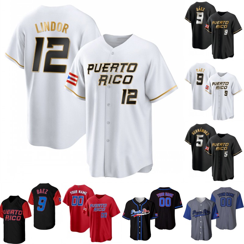 2023 Puerto Rico World Baseball Classic WBC Jersey Francisco Lindor Carlos Correa Yadier Molina Javier Baez Marcus Stroman Edwin Diaz MJ Melendez Baseball Jerseys