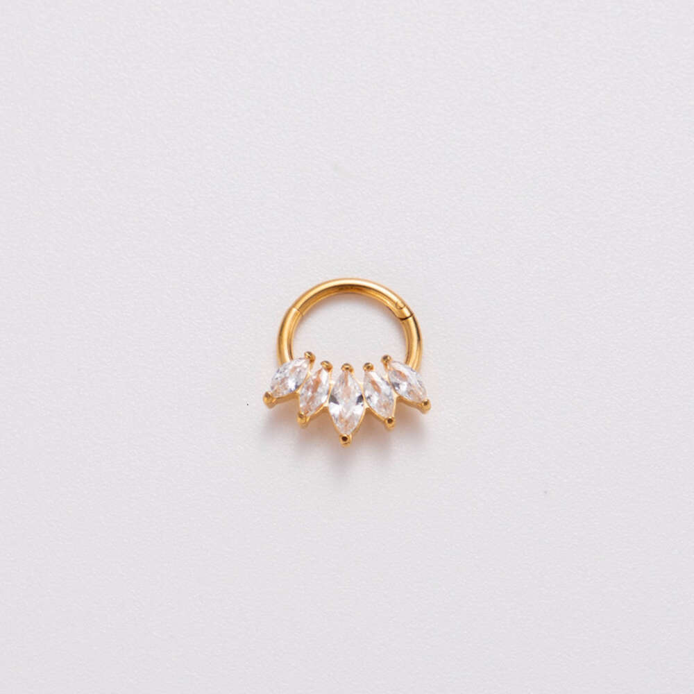 Surgical Titanium Stainless Steel Snake Nose Ring Prong Shiny Cubic Zircon18k Gold Cartilage Ring Hip Hop Popular Piercing Body Jewelry Accessories Bi