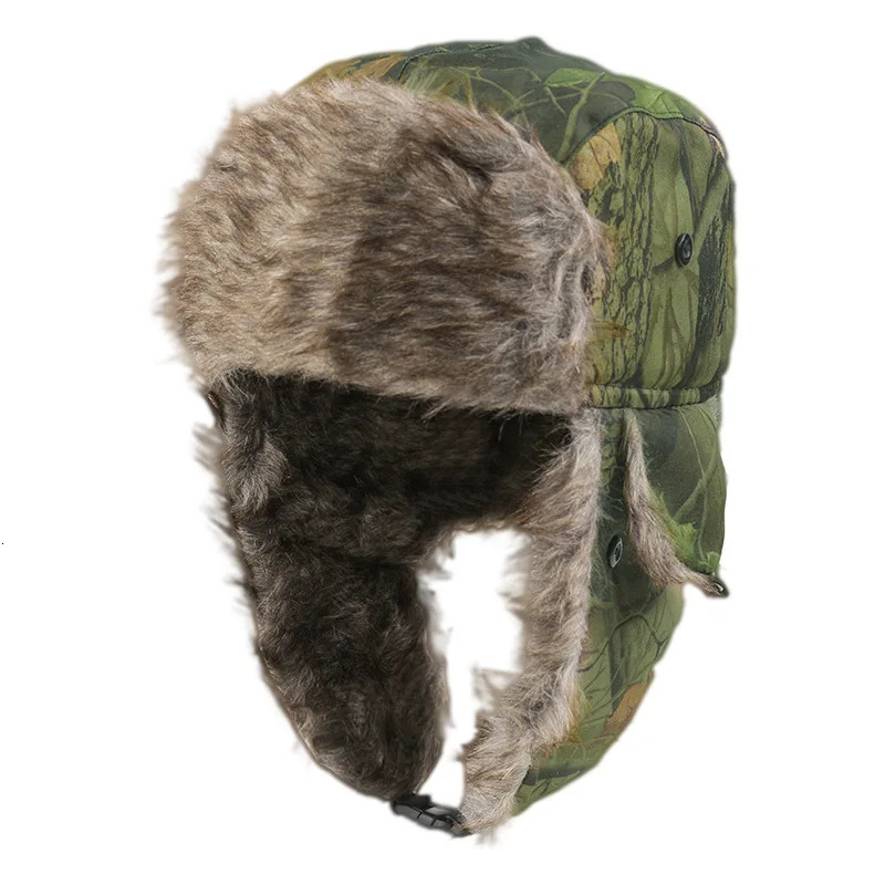 Camo Military Style Unisex Russian Faux-Fur Bomber Lumberjack Trapper Hats for Men Women 231228