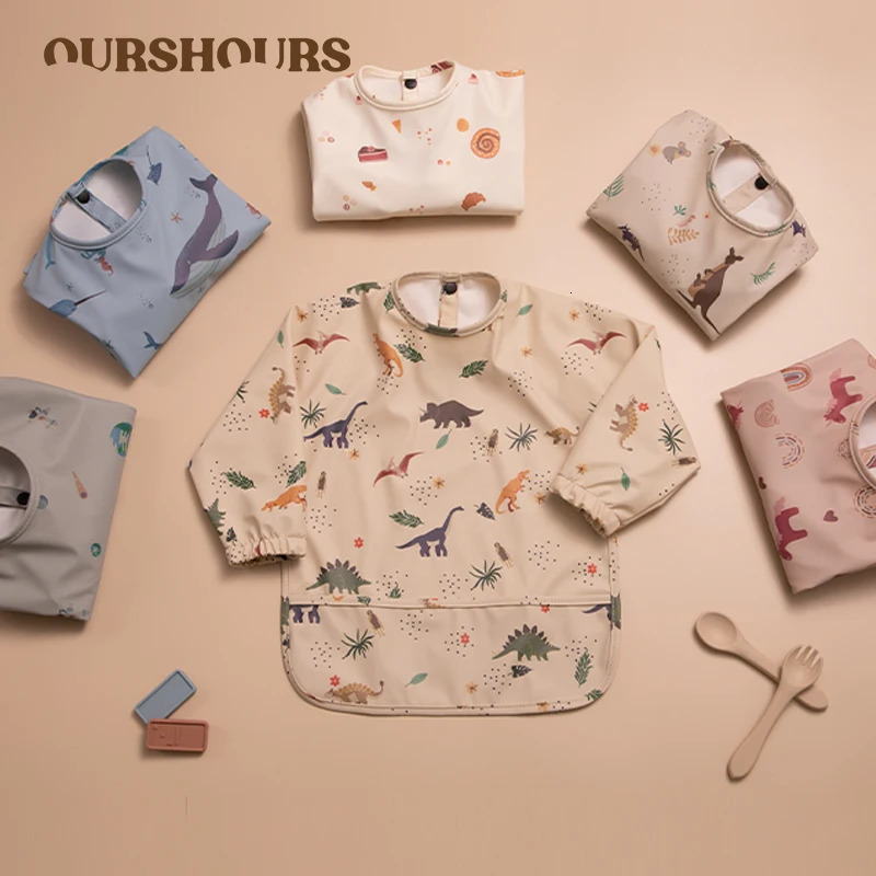 Baby Feeding Bibs Long Sleeves Waterproof Kids Aprons with Pocket Babies Stuff Children Meal Eating Bib For Infant Boys Girls 231229