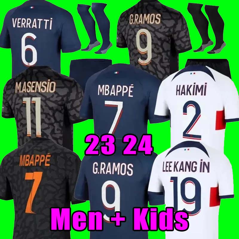 23 24 soccer jerseys MBAPPE Psgs 2023 2024 football shirts HAKIMI ZAIRE-EMERY KOLO MUANI O.DEMBELE BARCOLA VERRATTI men kids maillot foot enfants set